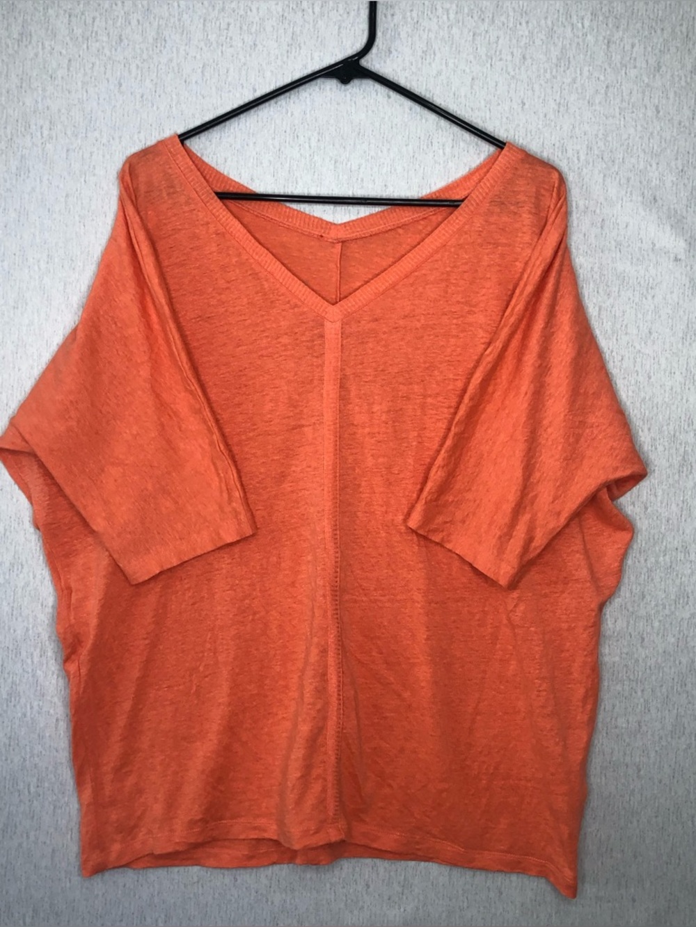 Eileen Fisher Relaxed V-Neck Orange Women’s Top 100% Linen Lagenlook